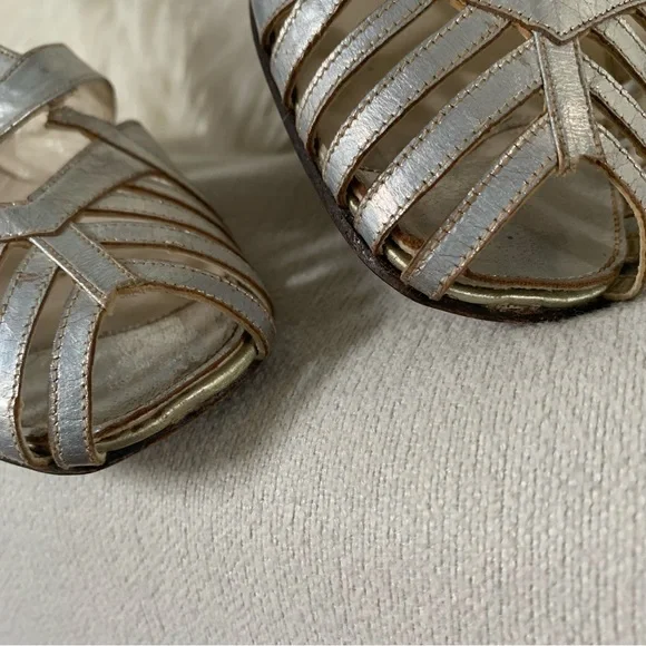 Antique 1920s Silver Leather T-Strap Art Deco Heels - Picture 5 of 16